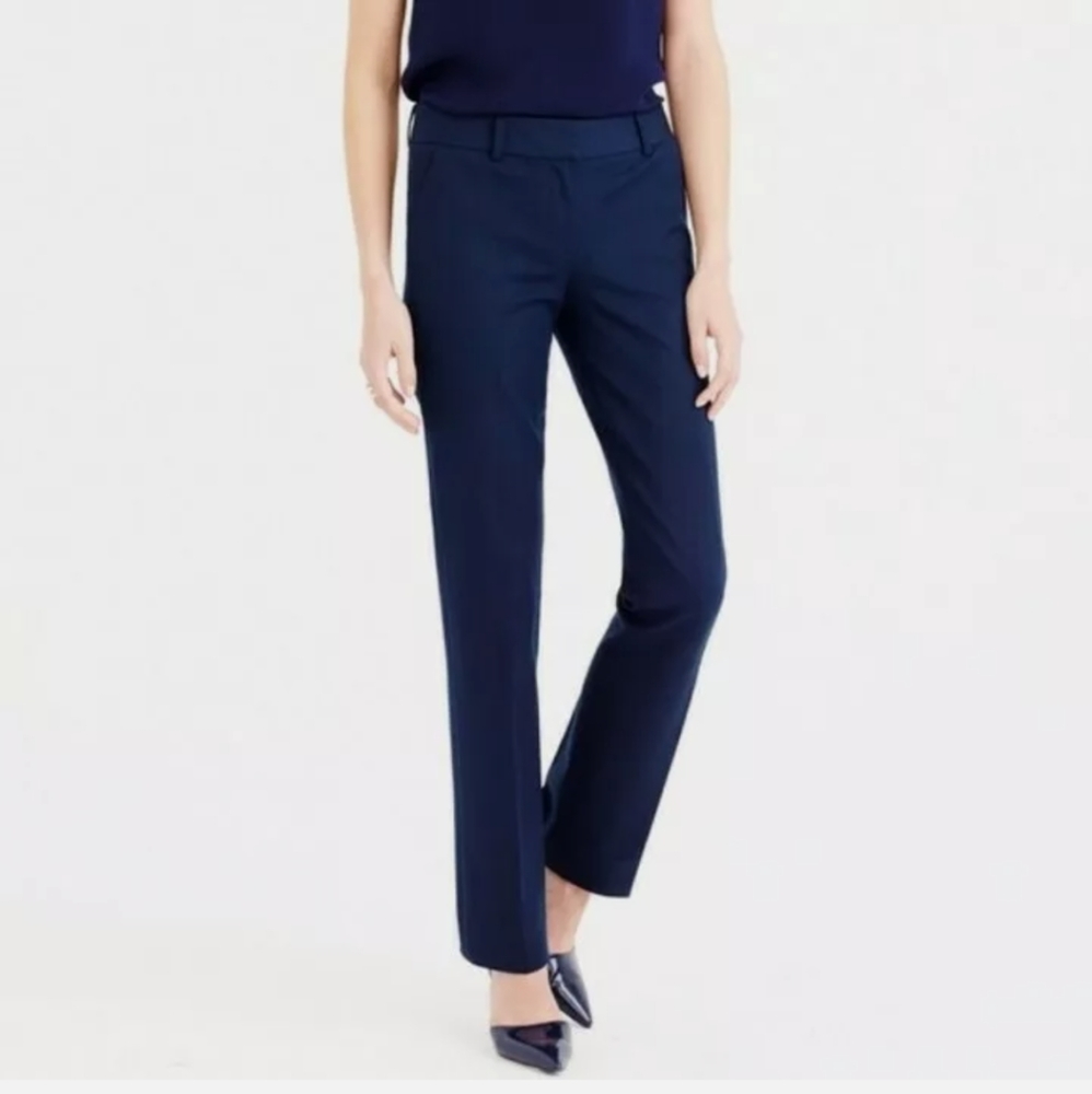 J Crew Campbell Trouser Sz 4 Navy Straight Leg Pants Two-way Stretch Cotton